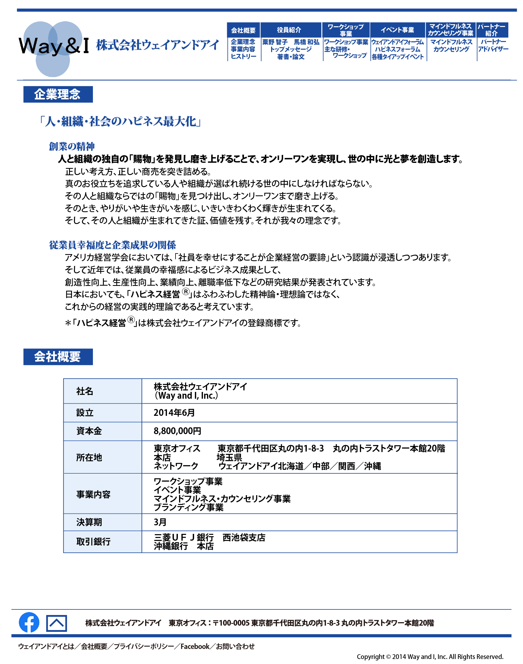 株式会社ウェイアンドアイ 企業理念「人と組織のハピネス最大化」
